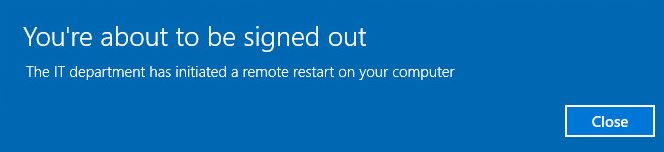 Shutdown warning displaying the custom message from the command