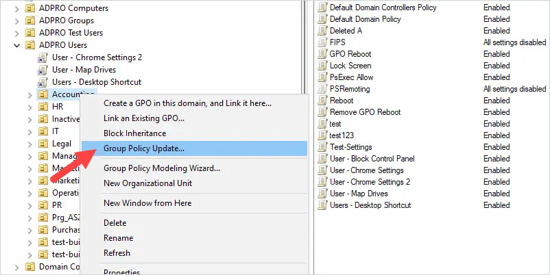 OU right clicked with Create a GPO in this domain and Link it here selected