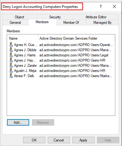 active directory group deny logon