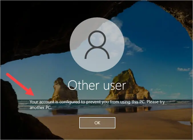 your account is configured to prevent you from using this pc