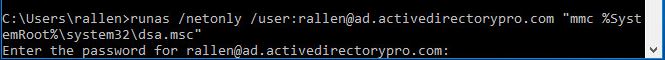 Command prompt running runas and prompting for the account password