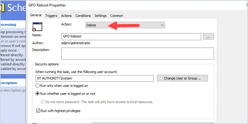 Copied GPO with the scheduled task action changed from Update to Delete