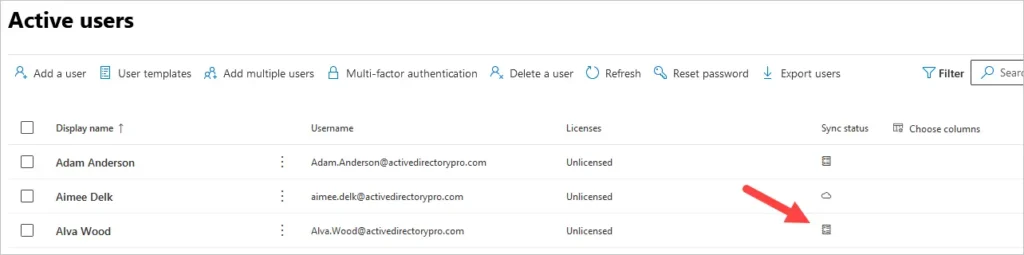 Azure account showing as synced with on-premises after the hard match