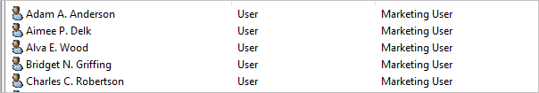 Active Directory Users and Computers showing the matching on-prem accounts