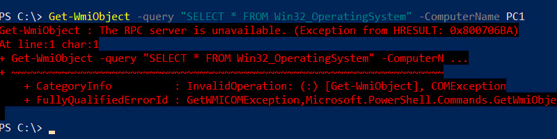 WMI query failing against the remote computer with the firewall rule disabled