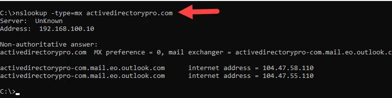 nslookup mx record