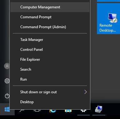 Start menu right clicked with Computer Management selected