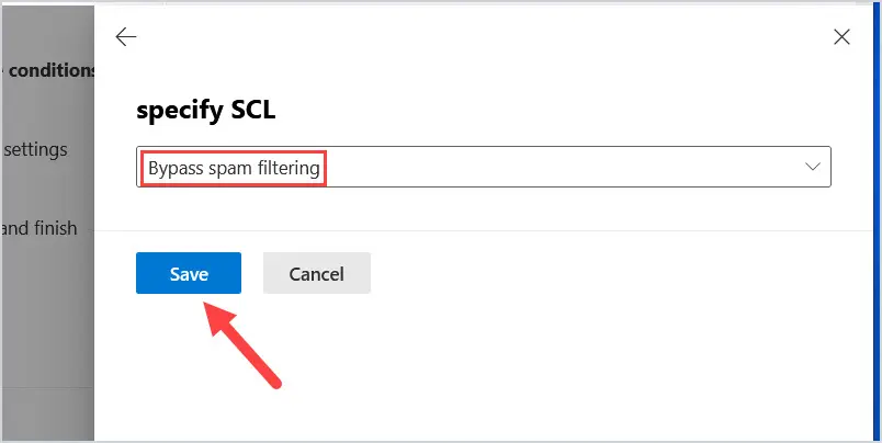 Spam confidence level dialog with Bypass spam filtering selected