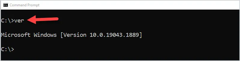 ver command output displaying the Windows version number
