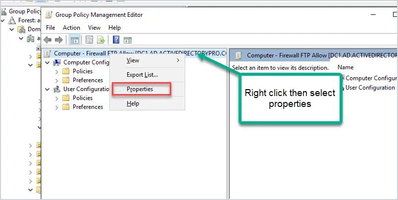 GPO right clicked with Properties selected