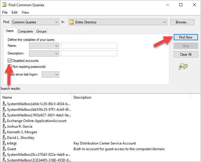 Find disabled users with ADUC console