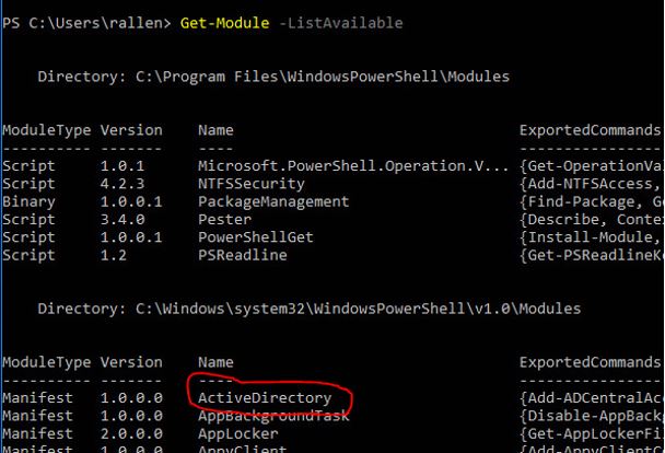 check powershell ad module