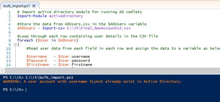 Import users from csv to active directory