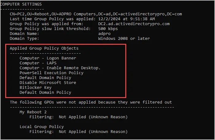 applied group policy objects