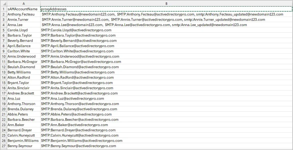 csv proxyaddresses