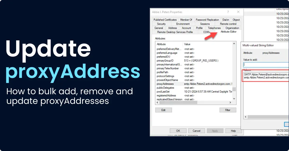 update proxyaddress in active directory