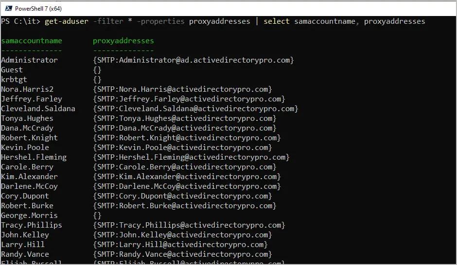 powershell get proxyaddresses