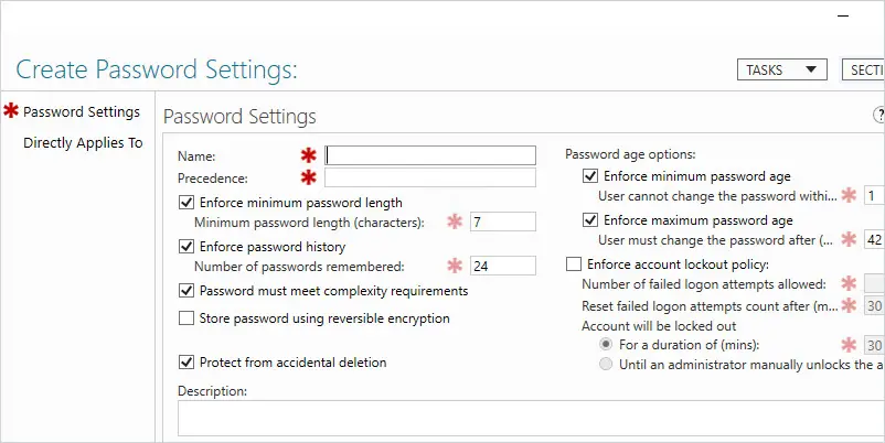 Minimum requirements when creating a password for your account