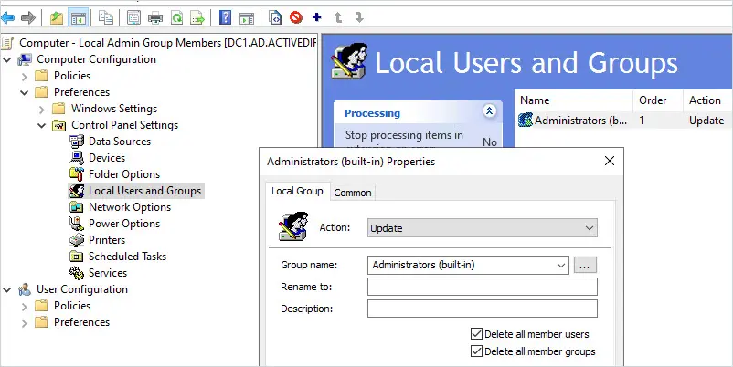How to remove local admin rights using gpo