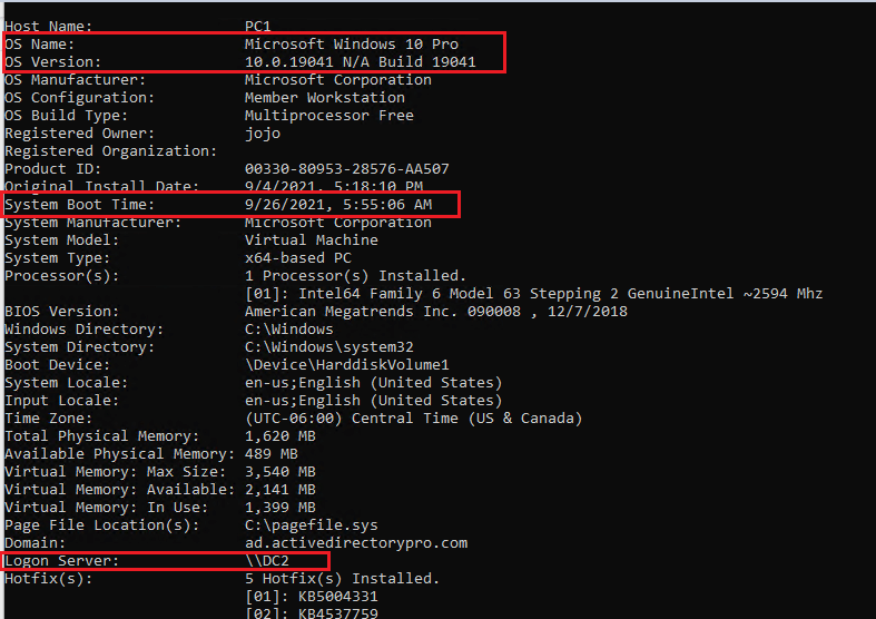 systeminfo windows version