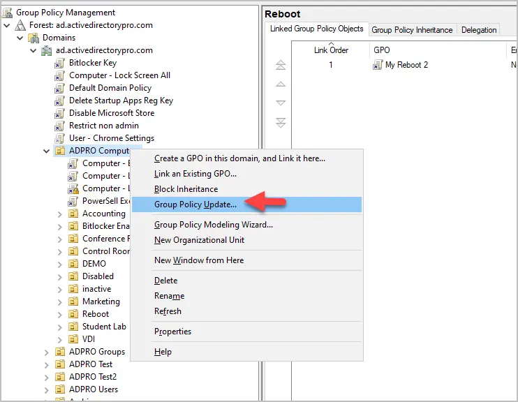 gpupdate group policy console