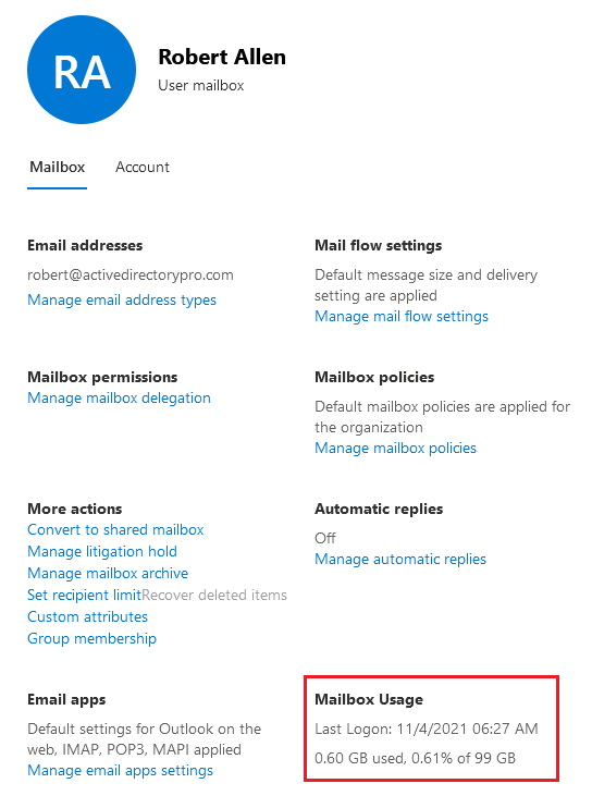 Check Office 365 Mailbox Size Active Directory Pro