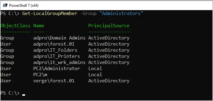 get local administrators with powershell