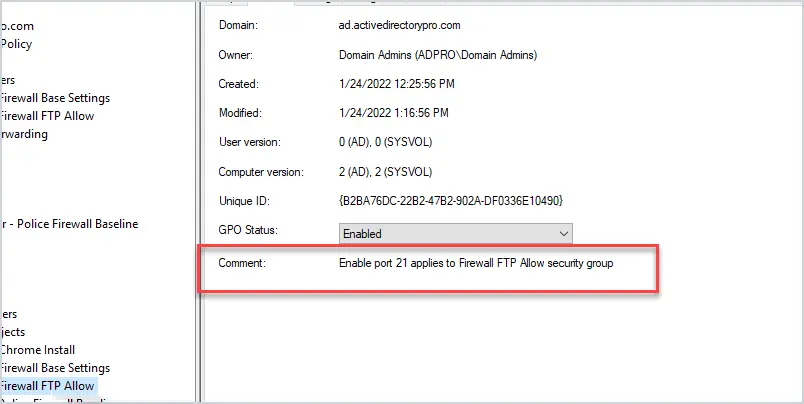 document firewall settings