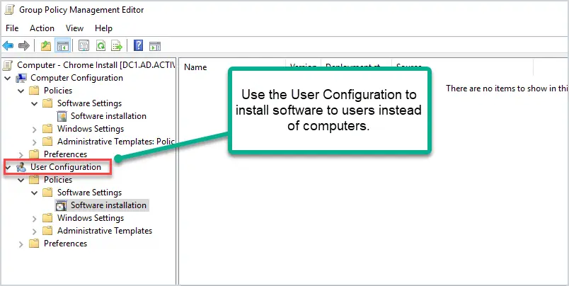 gpo user configuration for software installs