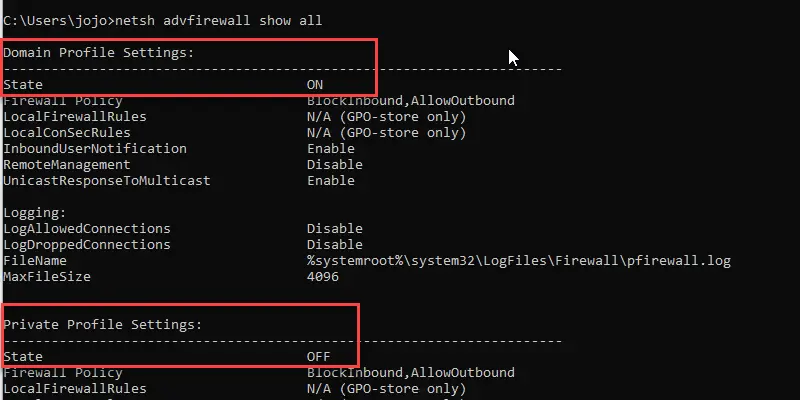 check firewall status command line