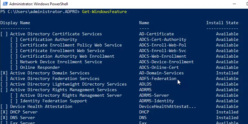 get-windowsfeature command