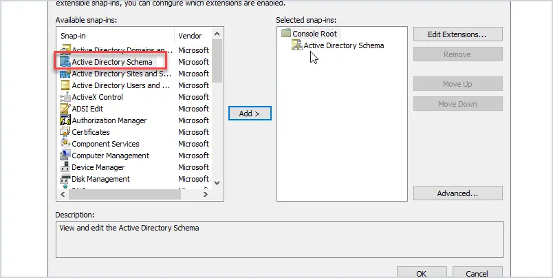 add active directory schema to mmc console
