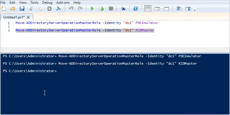 transfer fsmo roles with powershell