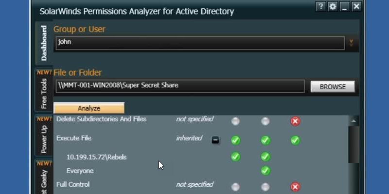 solarwinds permissions analyer