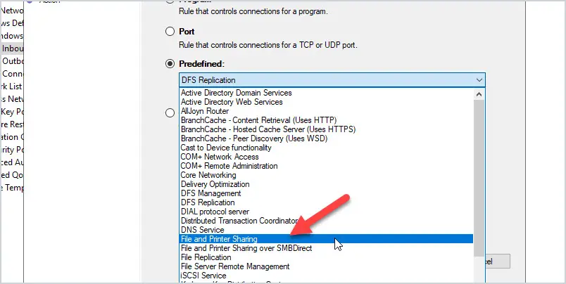 select file and printer sharing