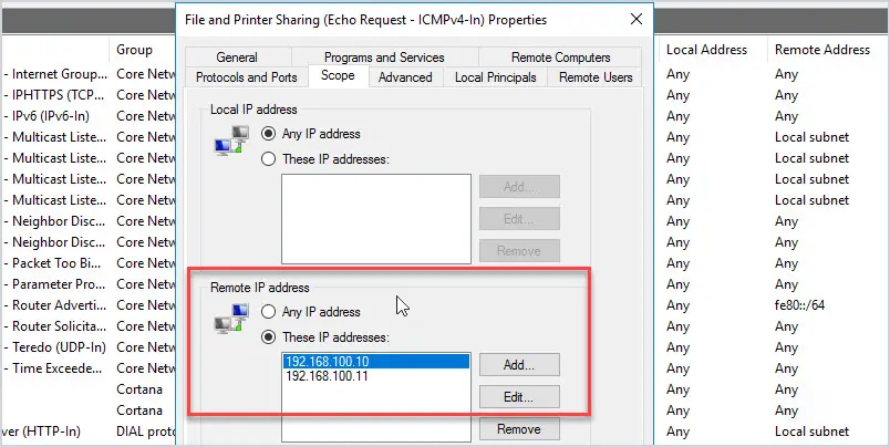 windows firewall scope settings