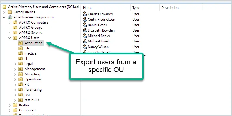 export users from ou