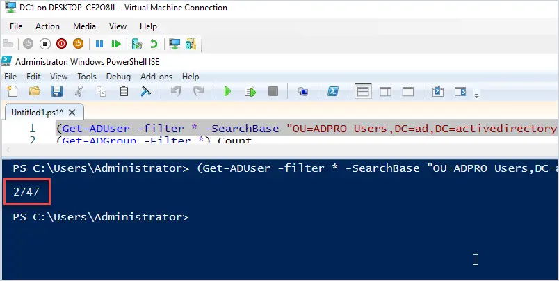 use powershell to count ad objects