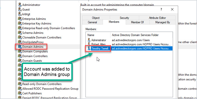 adding user to domain admins group