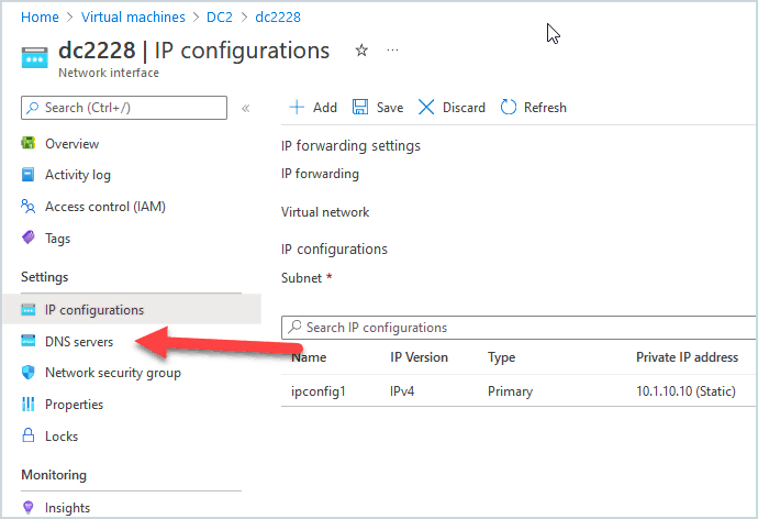 network interface dns settings