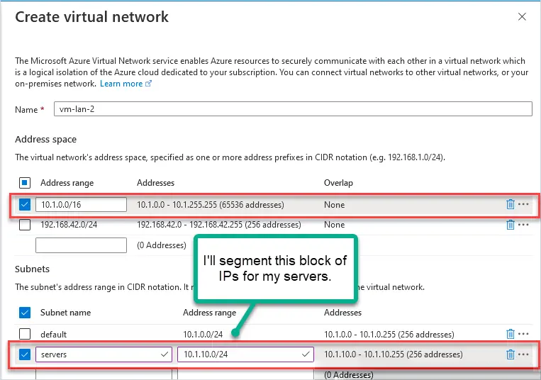 virtual machine create virtual network