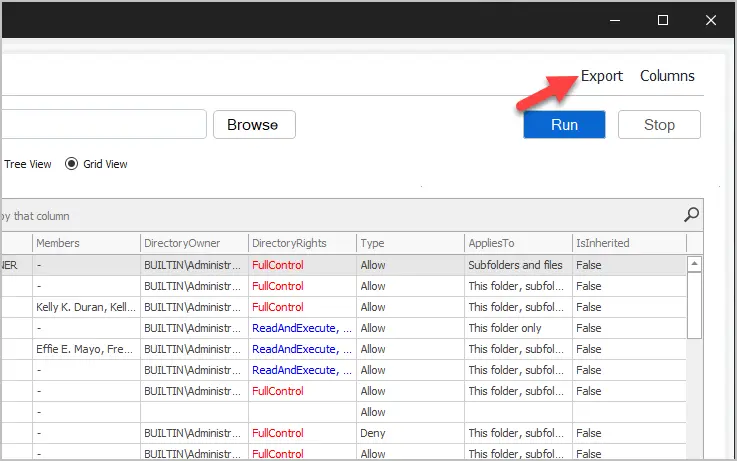 export ntfs permissions