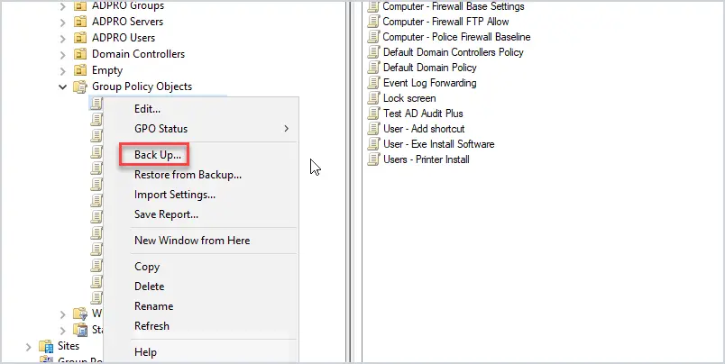 backup a single group policy