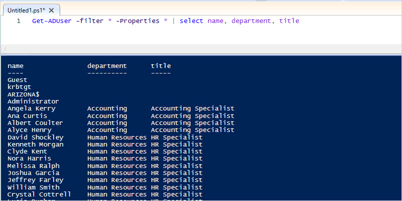 powershell verify all users department and job title