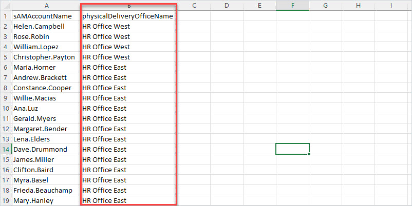 physicalDeliveryOffice user attribute csv