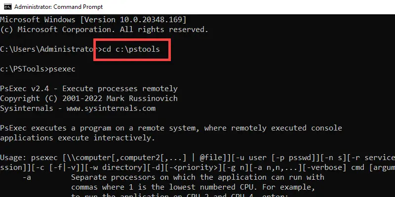 command prompt psexec install directory