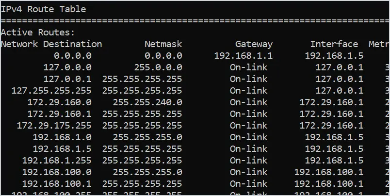 print routing table