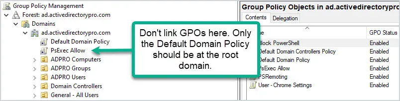 gpo linked to root domain