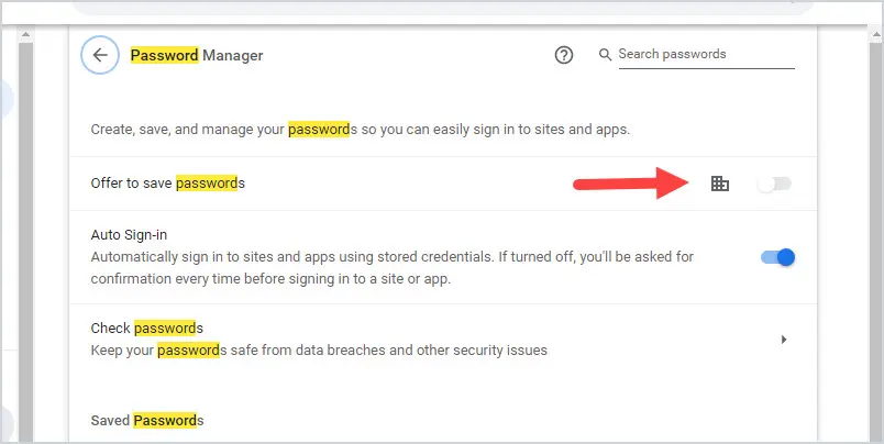 chrome password manager disabled screenshot