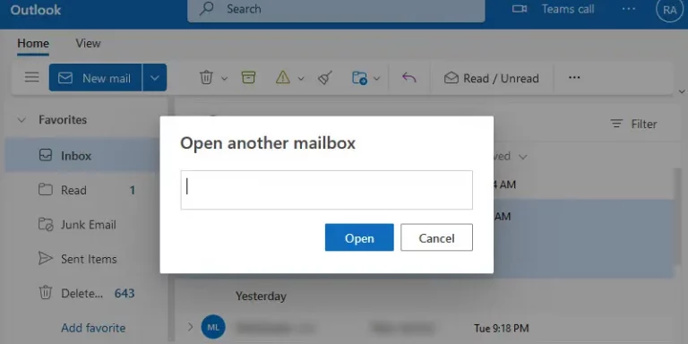 How to open another mailbox in office 365
